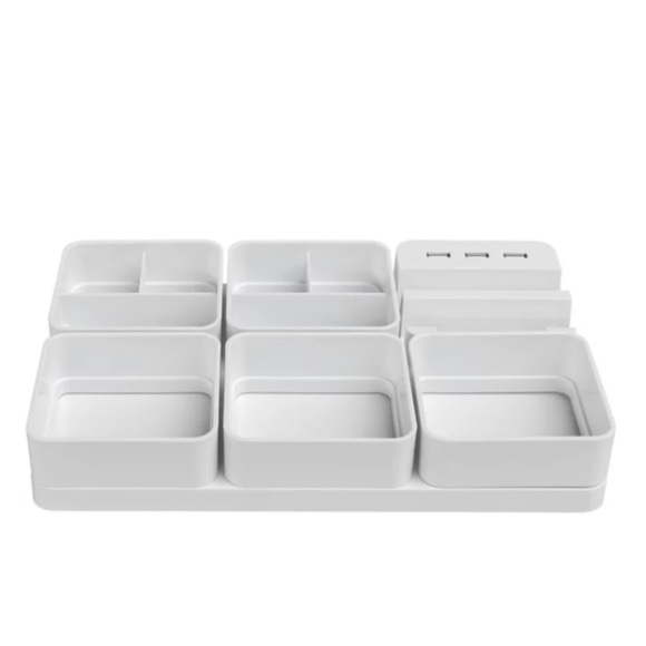 Simply Essential 7.1-Inch x 10.8-Inch USB Charging Desk Organizer in  White - Picture 3 of 7